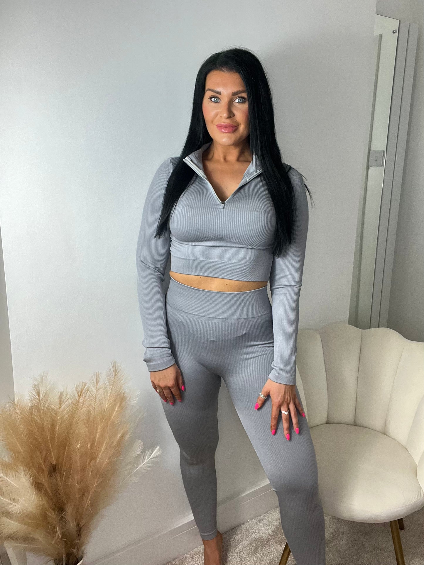 ‘Foxy’ Ribbed Grey Top & Leggings Two Piece